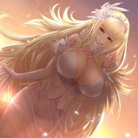 blonde hair breasts cleavage dress elbow gloves game cg gloves hime jiru long hair tiara