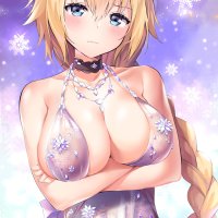 blonde blue eyes long hair boobs big boobs Ale Nqki cleavage anime anime girls digital art artwork portrait display FateGrand Order stars Jeanne dArc Fate Fate series lingerie
