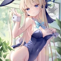 yukisaki mizuchi blue archive asuma toki animal ears breast hold bunny ears bunny girl halo nipples no bra tail thighhighs