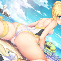 Papel de parede : Sabre Um pedaço swimsuit Yellow Swimsuit bunda Meninas anime de praia Jack the Ripper Fate Apocrypha Grande Ordem do Destino 1920x1200
