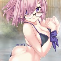 ass pink hair short hair cleavage bikini FateGrand Order glasses purple eyes Mash Kyrielight Fate series anime girls string bikini