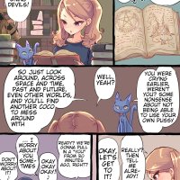 A story about a futanari witch who summons her past self with summoning magic and has sex with her smaller self