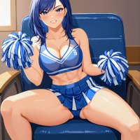 Blue haired anime cheerleader flashing her panties by CathryneDelamort on DeviantArt