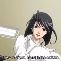 Busty anime teacher is caught masturbating and is fucked by two students