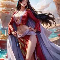 AI created one piece boa hancock doujin pictures about blackhair blueeyes