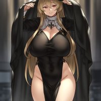 Wallpaper : anime girls original characters solo artwork digital art fan art huge breasts red eyes blonde thighs nuns big boobs bursting breasts curvy hips smiling standing looking at viewer 1200x1554 -