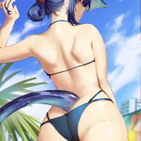 ass dragon girl anime anime girls bikini tail baseball cap Chen Arknights Arknights