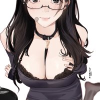Hitomio cleavage big boobs anime anime girls collar glasses pantyhose