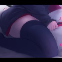 cushion riding implied sex suggestive MX shimmer bent legs thighs portrait display anime anime girls digital art artwork tail black thigh highs thigh-highs letterboxed zettai ryouiki