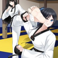 dfg user jwze7838 absurdres highres tagme 2girls barefoot black hair catfight dougi feet kicking multiple girls soles taekwondo