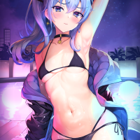 armpits small boobs blue hair blue eyes wet body anime anime girls portrait display bikini blushing choker sunglasses water Hoshimachi Suisei