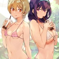 Konbu Wakame small boobs big boobs underboob short hair blonde orange eyes purple hair anime anime girls digital art artwork 2D portrait display Sekai de Ichiban Oppai ga Suki! Harumi Hana Ichihara