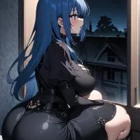 Chica gtica de anime tetona con muslos gruesos y culo grande con cabello negro