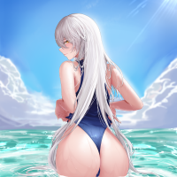 ass white hair wet body Hs artist anime anime girls swimwear in water water Kiana Kaslana Honkai Impact Honkai Impact 3rd artwork one-piece swimsuit