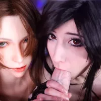 Tifa Aerith Deepthroat Blowjob Threesome with Gameladysex Doll