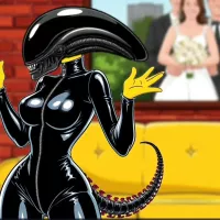 Halloween Special Alien Sinpsoms Slut Wife in Monster Costume from Outer Space gets Her Husbands Hard Cock in Her Wet Pussy