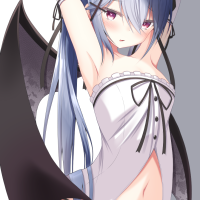 demoness blue hair Doyachii anime anime girls digital art artwork portrait display 2D wings succubus panties purple eyes
