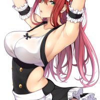 Takocha redhead green eyes armpits big boobs anime anime girls maid outfit