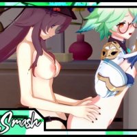 Hu Tao fucks Sucrose hard with a strapon