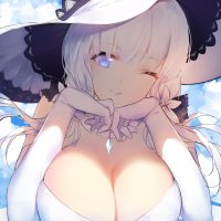 Wallpaper : anime girls cleavage hat white hair blue eyes smiling white gloves big boobs hard nipples 1948x2775