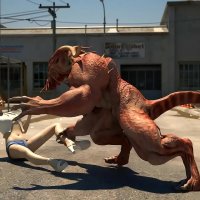 Diablo fucks Blonde. Sex with Monster