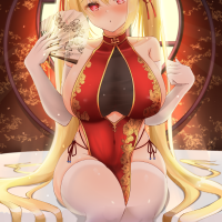 big boobs anime girls digital art Chinese dress thigh-highs anime