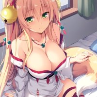 original characters boobs big boobs green eyes cat girl long hair anime girls portrait display animal ears tail indoors anime