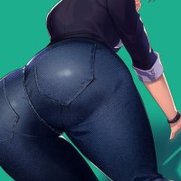 ass bent over blonde short hair blue eyes Kagematsuri anime anime girls digital art artwork 2D portrait display jeans glasses