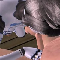 An animated 3D cartoon Threesome porn video of a cute Robot Sexbot girl giving blowjob to a man same time getting fucked in doggy style by a girl using strapon.