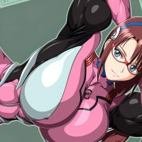 toned female strong woman big boobs muscles muscular anime girls bodysuit glasses