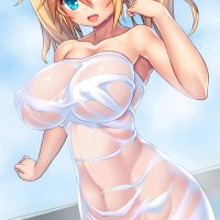 Wallpaper : blonde long hair anime girls blue eyes water big boobs cartoon black hair wet Phantasy Star Online 2 towel clothing 2000x3000