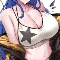 blue hair dark angel big boobs video game girls sitting cleavage looking at viewer blue eyes long hair thighs bare shoulders smiling Mostima Arknights portrait display white background jacket short shorts anime