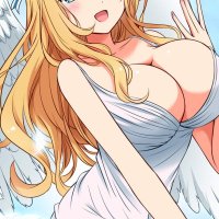 Wallpaper : illustration blonde long hair anime girls blue eyes wings angel dress cartoon Kantai Collection cleavage mouth open shirt Atago KanColle mangaka 1100x1627