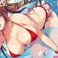 big boobs boobs huge breasts open mouth brunette barefoot Tomose Shunsaku looking at viewer anime girls anime bikini swimwear red bikini fish animals underwater bubbles