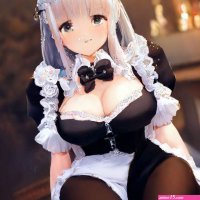 Anime chica tetona arrodillada de lado inclinada hacia adelante gran rea torcica estirada gran busto de imagen creada en Shedevrum