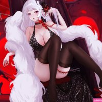 demoness cleavage big boobs white hair red eyes anime anime girls wings heels Yorck Azur Lane
