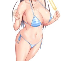 original characters cleavage blue eyes big boobs brunette Uehiro anime girls bikini popsicle wink anime