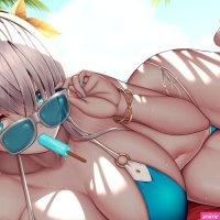 Anime girls huge breasts cleavage bikini ice cream Custom Gaming Mat Desk