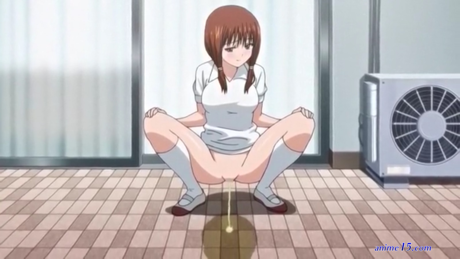 young anime girl peeing nude