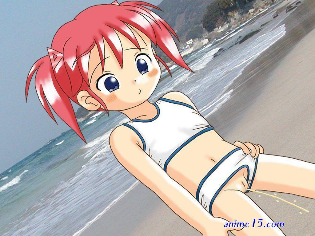 young anime girl peeing nude