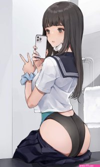 original characters JK ass koh anime girls anime selfies cellphone school uniform sailor uniform swimwear competition swimsuit 2D artwork drawing mask