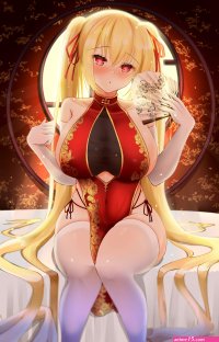 big boobs anime girls digital art Chinese dress thigh-highs anime