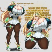 la potato mythra xenoblade nintendo super smash bros. xenoblade chronicles series xenoblade chronicles 2 absurdres highres alternate body size alternate breast size bare shoulders blonde hair breasts chest jewel cleavage cleavage cutout