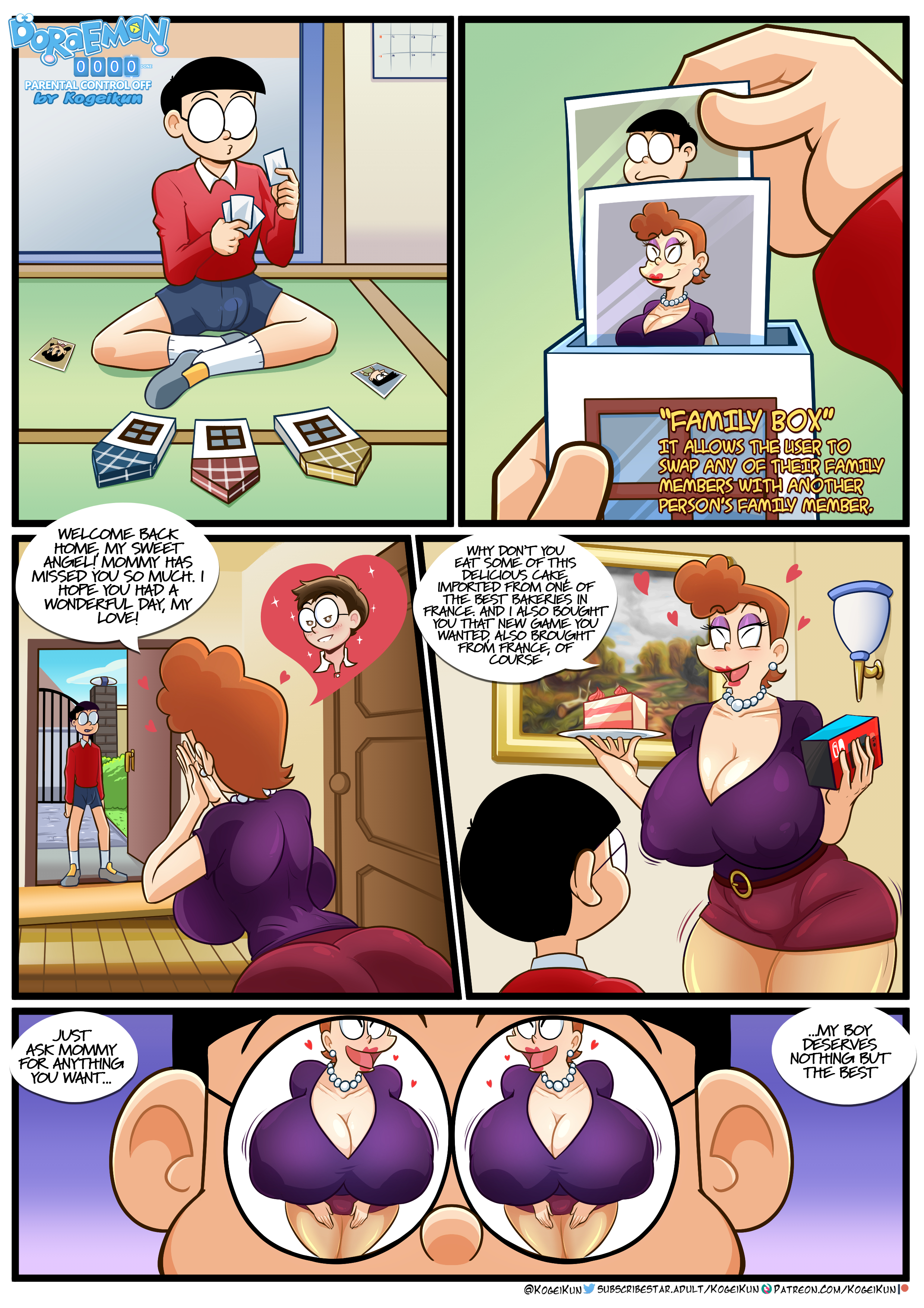 CLOSE COMMISSIONS on X: Doraemon Parental Control OFF Family Box Pag01-02 Exclusive comic for the SubscribeStar platform. We continue with the story of Nobita using Doraemons inventions in an unconventional