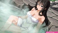 big boobs dark hair dark eyes Wanaca sitting Sakura Spirit ecchi anime girls water anime boobs onsen hot spring towel bathing