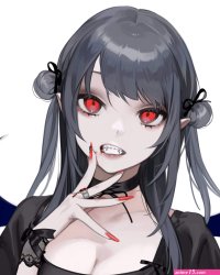 Ohisashiburi Anime Girls Original Characters Artwork Dark Hair Red Eyes Vampires