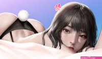 women dark hair dark eyes topless artwork panties bunny tail Kidmo 6946x4