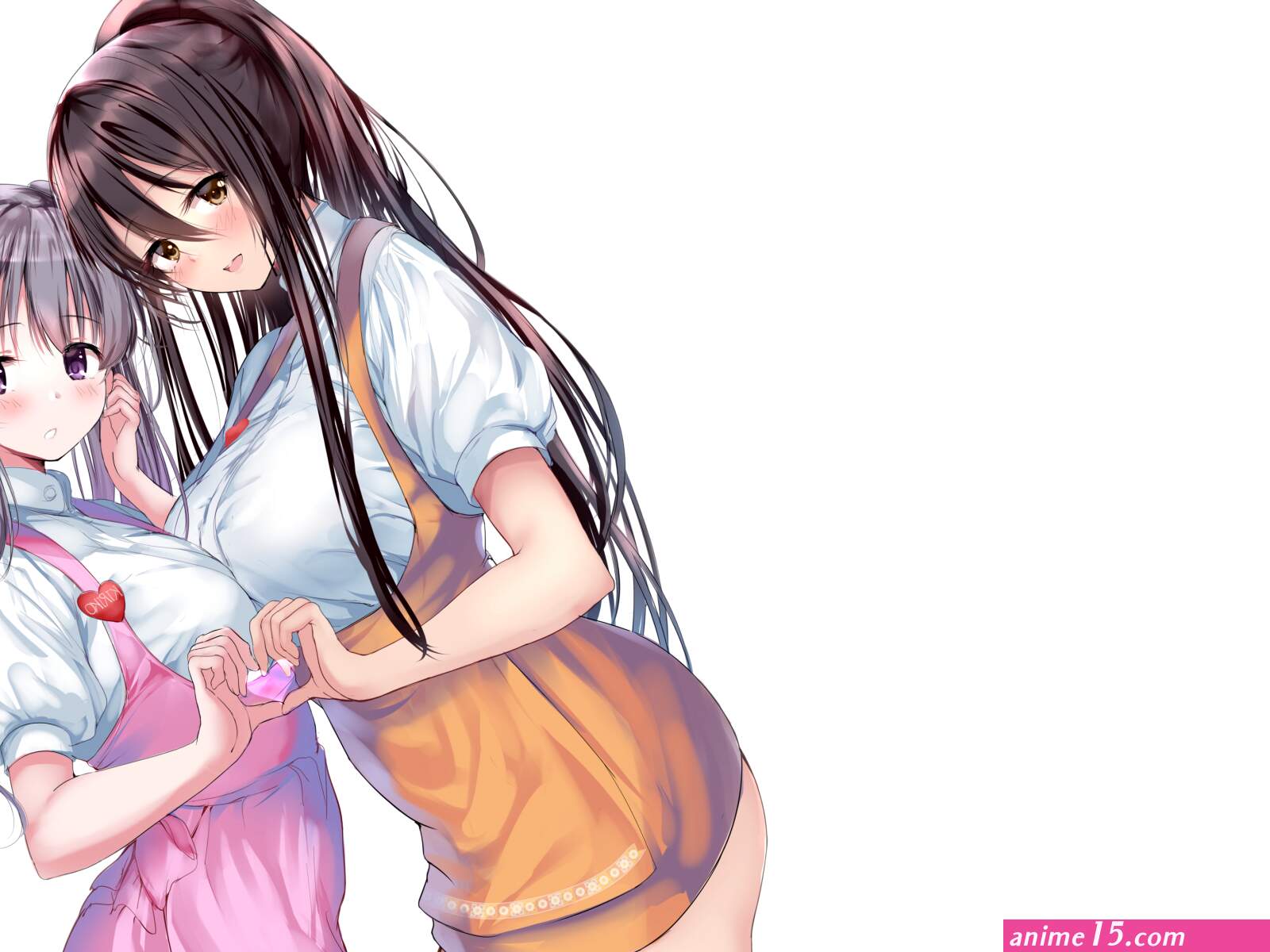 4K long hair anime girls white background anime simple background blushing heart hands HD Wallpaper
