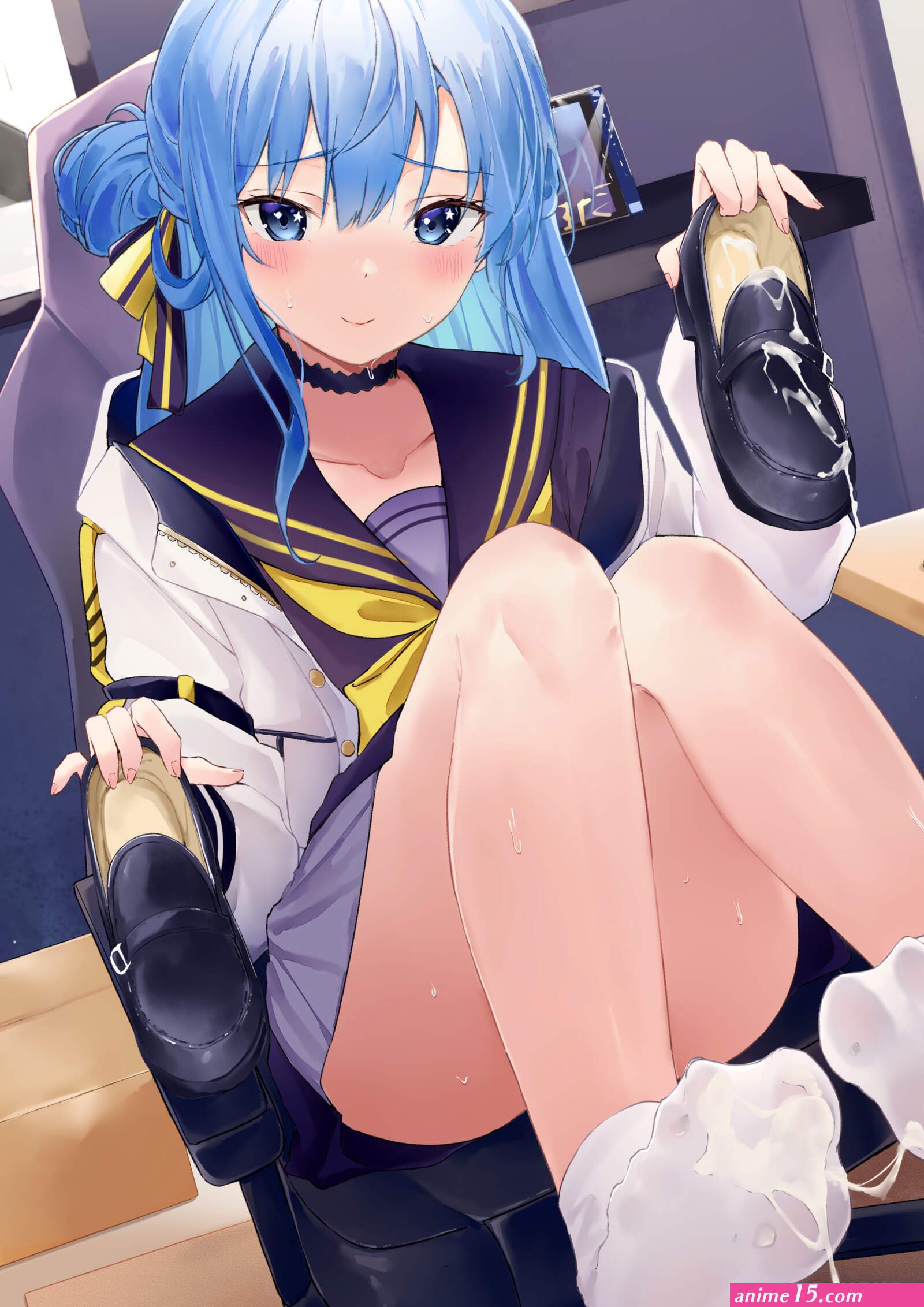 kota hololive hoshimachi suisei cum feet seifuku skirt lift
