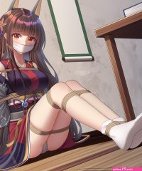 wo cao xiao akagi warship girls r warship girls r remodel warship girls r white legwear absurdres highres 1girl arms behind back bdsm black kimono bondage bound bound ankles bound arms bound